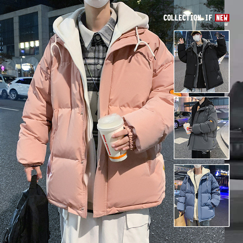 加厚假两件羽绒服棉衣男保暖白鸭绒外套潮流加厚大码袄复古棉服