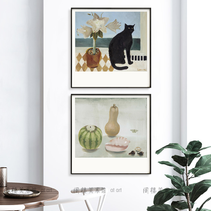 海边的猫 c北欧静物文艺清新装饰挂壁墙画酒店民宿餐饭厅餐边柜