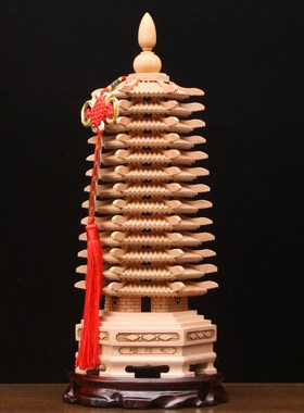 桃木文昌塔摆件七层13层无漆原木九层十I三层孩子书房书桌卧室摆
