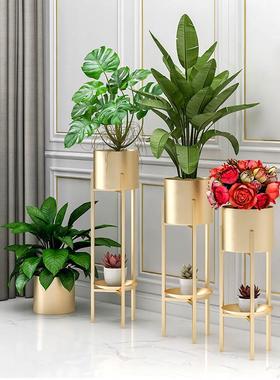 北欧花架子客厅沙发电视柜旁落地摆件阳台装饰绿萝简X约铁艺花盆