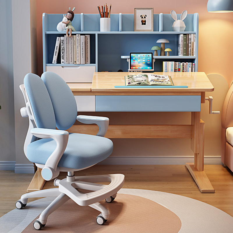 实木多功能儿童学习桌可手摇升降桌子写字台家用课桌椅小学生书桌