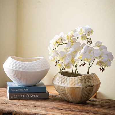 新中式陶瓷花盆摆件客厅简约土培B花器侘寂风宋代美学禅意家居装