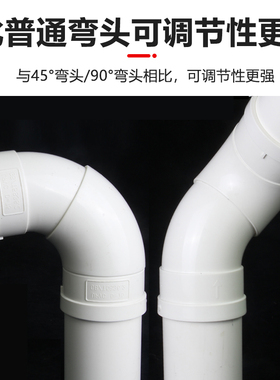 PVC可旋转万向弯头能360度可调节 排水管过桥弯下水活接配件50 75
