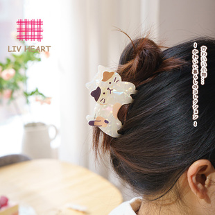 联名HAPiNS三花猫鲨鱼夹发量少半扎发发夹后脑头发夹子头饰发抓