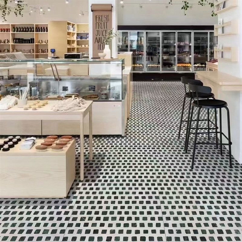 墨绿色格子水磨石j卫生间厨房瓷砖复古浴室墙砖餐厅防滑地板砖600