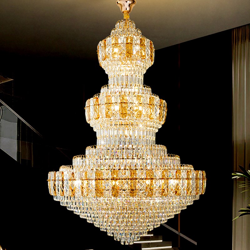 别墅客厅大吊灯中空m跃层轻奢2024新款楼中楼挑空挑高复式楼水晶