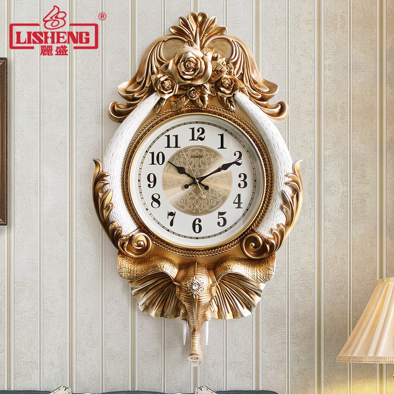 丽盛大号豪华大h象挂钟客厅挂表欧式复古壁钟艺术时钟创意静音钟