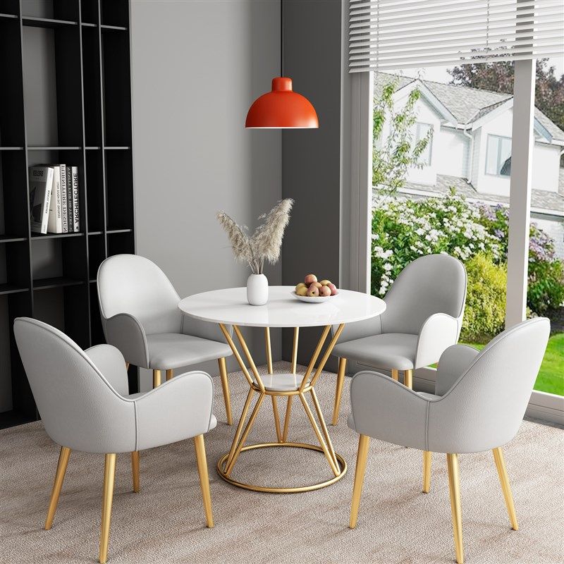 商用轻奢岩板洽谈j桌酒店现代公共接待区简约户外饭厅圆桌真皮椅