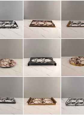 现代轻奢家居客厅电视柜茶几玄关B样板房高档马毛皮革装饰收纳托