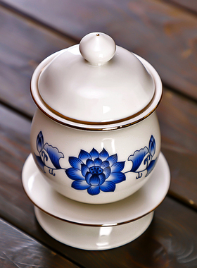 青花陶瓷莲花圣水杯供水r杯供佛杯大悲水佛台供杯家用观音净水杯