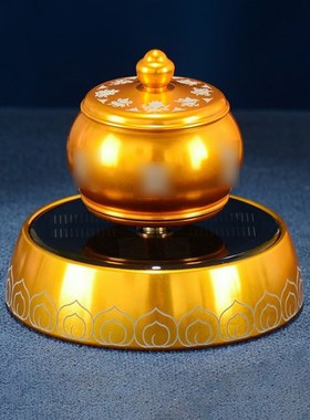 金色八吉祥太阳能合金车载转轮转B筒车用中控台转动桶室内桌面摆
