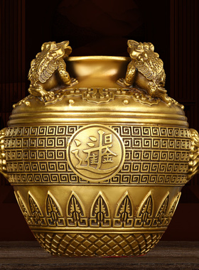 金蟾聚宝盆摆件纯铜四方纳财蟾缸大号存钱K罐家用门店装饰开业礼