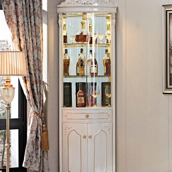 欧式实木转角酒柜墙角柜拐角柜三角柜白色扇形客厅餐边角落置物架