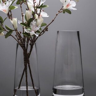 北欧T型简约玻璃花瓶透明描金 客厅餐桌家居装饰水养插花花瓶摆件