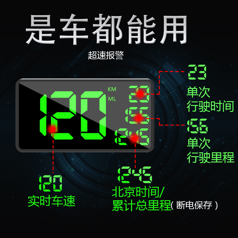gps抬头显示器速度里程表汽车通用车载电子迈S速表时速车速无线