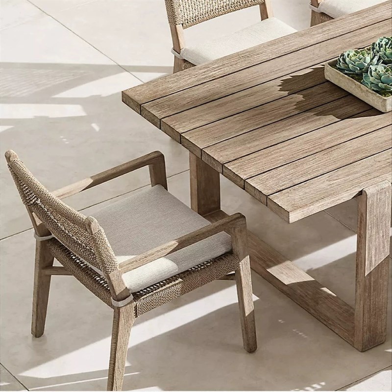 户外桌椅柚木庭院桌休闲防腐木做C旧防水室外露台花园实木藤编桌