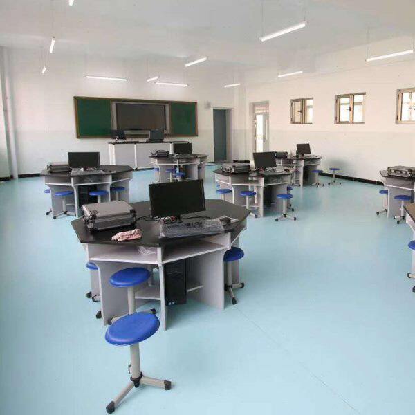 学生八角桌铝木八边形桌板式八边桌课桌椅六边形实验桌科技创客桌