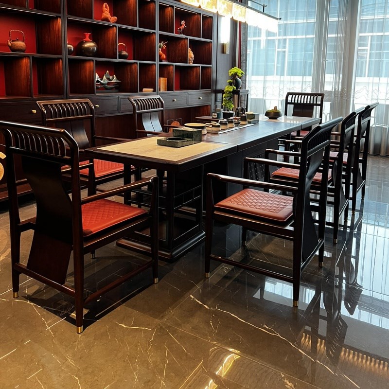 新中式实木茶桌高端大气茶室泡茶台禅意茶台泡茶桌X北美黑胡桃木