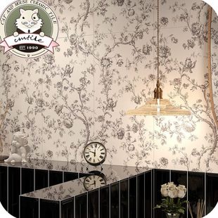 法式玫瑰花瓷砖背景墙砖卫生间厨房阳台浴室餐厅300*600黑白花砖