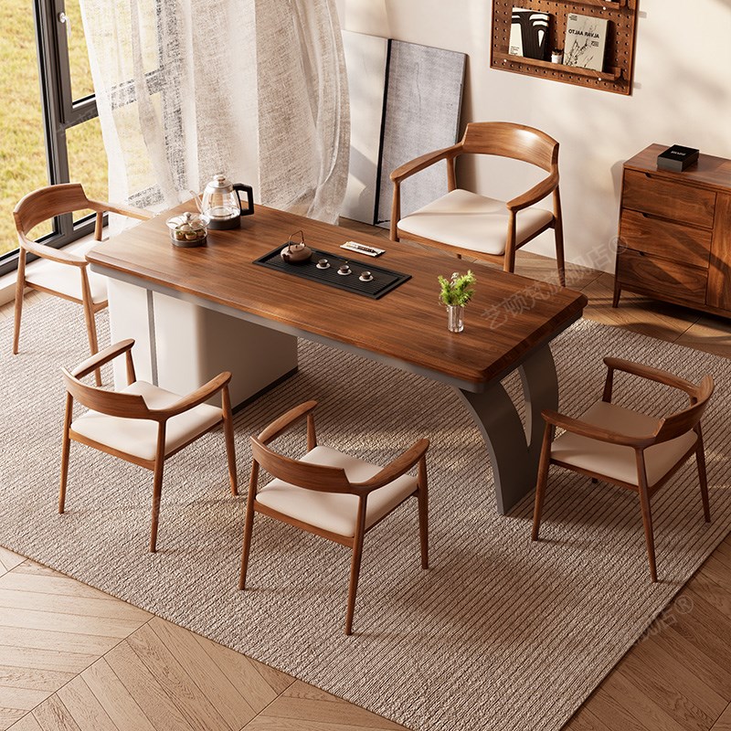 现代实木茶桌椅组合新中式办公室茶F台烧水壶一体简约家用小型茶