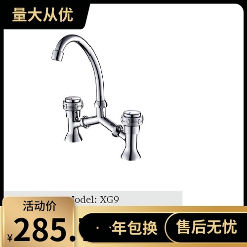 正品埃美柯铜厨房水槽菜盆双把手双孔水龙头冷热水龙头XG9龙头