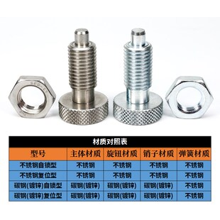 分度销旋钮柱塞伸缩柱塞弹簧定位销全不锈钢自锁复位型止动销