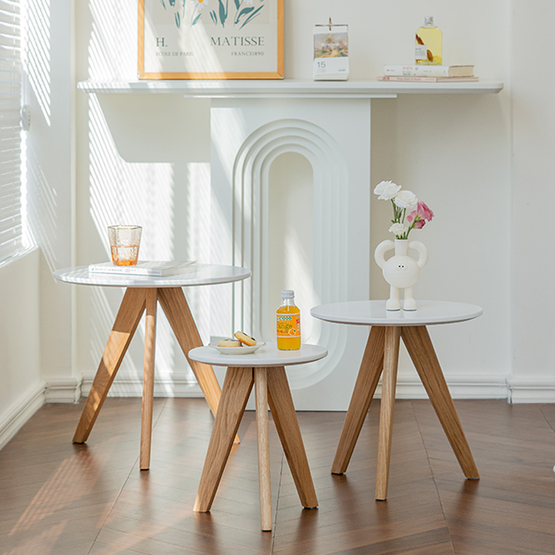 OUYOULIFE北欧实木茶几小户型家用圆形角几简约边桌客厅沙发边几