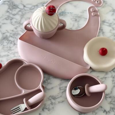 tinystarse新品 冰淇淋宝宝婴幼儿童硅胶餐盘辅食碗勺叉子围兜