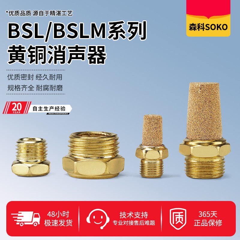 BSLM平头长头气动电磁阀黄铜消声器BSL-M5/01/02/03/04/06/1寸