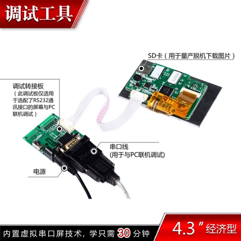 4.3寸串口屏经济型 带触摸 智能屏480*272 1G内存组态/SD/RTC/5V