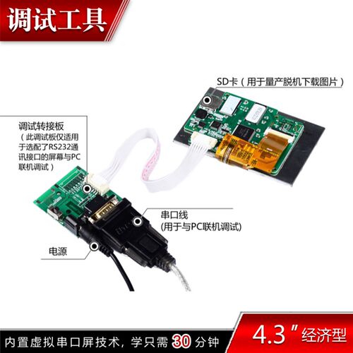 4.3寸串口屏经济型 带触摸 智能屏480*272 1G内存组态/SD/RTC/5V