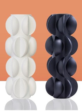 北欧简约几何形螺旋黑色抽象花瓶样板房间轻奢P售楼处软装饰品摆