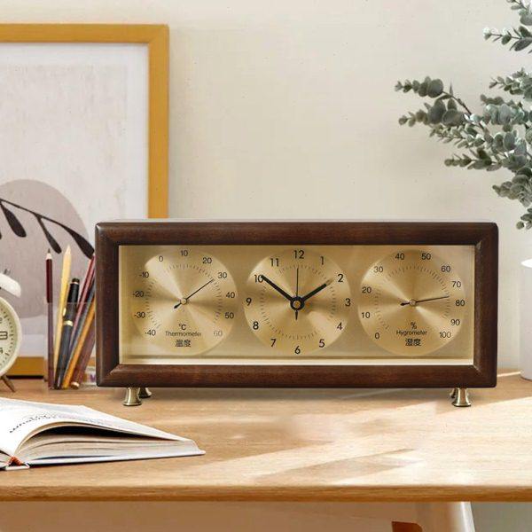 2024新款实木大气客厅静音座钟机械温湿度计个性简约现代台式钟表,家居饰品,台钟/闹钟,淘宝优惠券,粉丝福利购,淘宝优惠卷