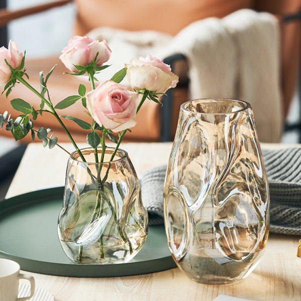高级感不规则花瓶玻璃透明水培插花玫瑰百合客厅餐桌艺术摆件网红,家居饰品,花瓶,淘宝优惠券,粉丝福利购,淘宝优惠卷