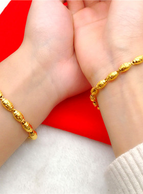 情侣手链镀金日韩简约 男女转运珠欧币手链 仿金T沙金首饰久不掉