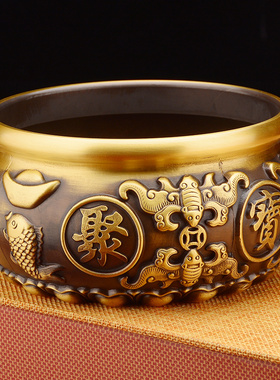 纯铜聚宝b盆摆件招财中式家用客厅玄关装饰礼N品聚财黄铜米缸工艺