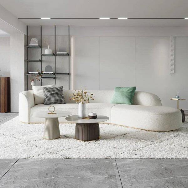 北欧现代简约大小布艺沙发意式极简异形羊羔绒弧形沙发小户型