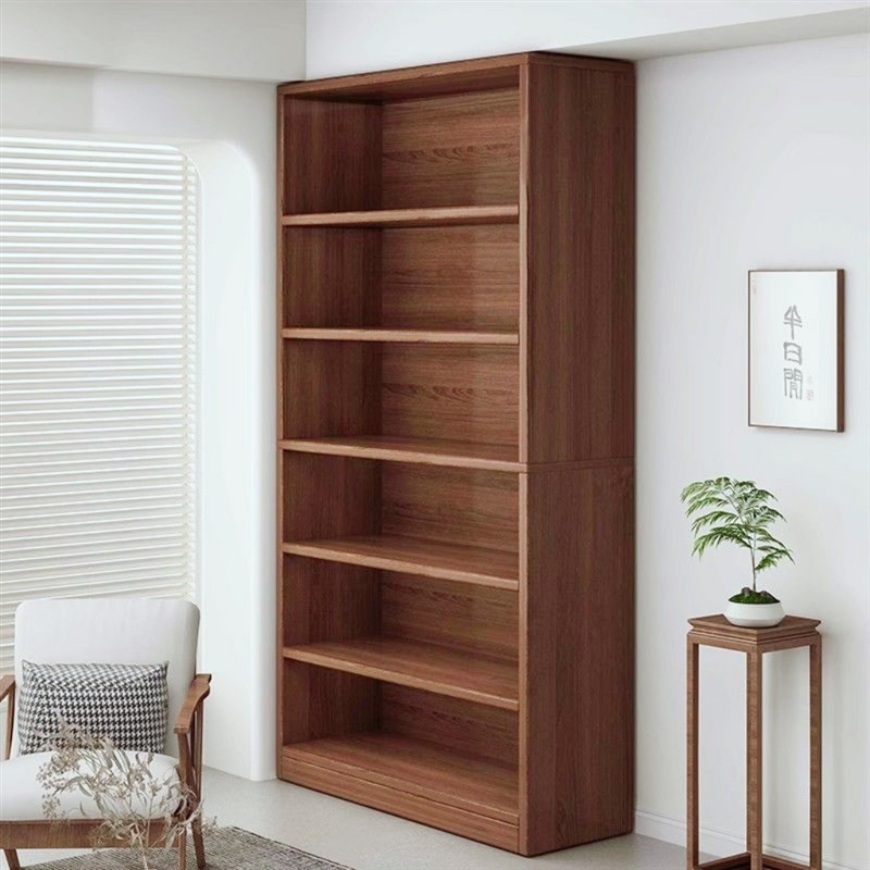 定制实木满墙书柜客厅沙发储物柜一体F到顶书架收纳柜黑胡桃展示