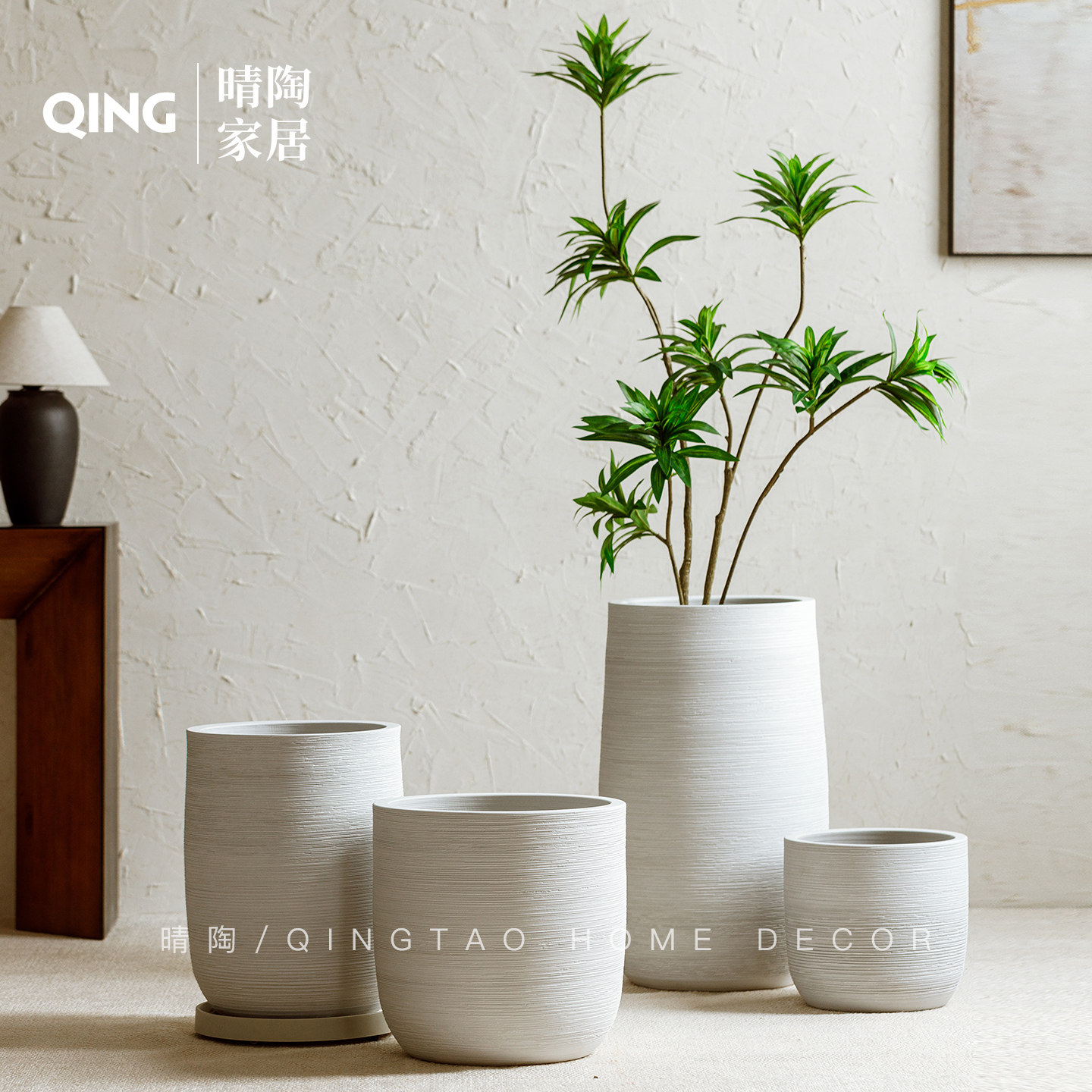 景德镇简约白色落地陶瓷花盆大口径阳台龙血树种树花坛龟背芋盆栽
