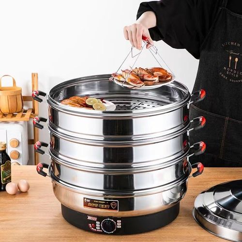 特大保温加厚不锈钢电蒸笼食用级蒸包子玉米电蒸R锅插电大容量47
