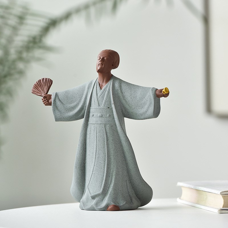 创意陶瓷历史三国人物孔明雕像紫砂F诸葛亮客厅书房玄关客厅摆件