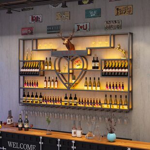 餐厅墙上红酒架吧台酒柜心形定做工业风酒吧展示架靠墙壁挂置物架