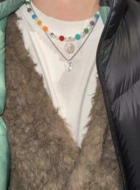 billy同款 黑八太极骰子珍珠彩色项链 INS复古ClPeanFit风格潮流