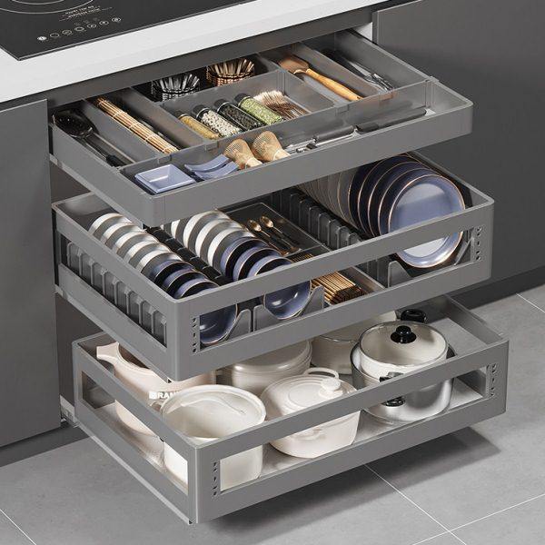 拉篮厨房橱柜铝合金双层抽屉式碗篮三层工具篮碗碟篮厨柜内置收纳,家装主材,拉篮,淘宝优惠券,粉丝福利购,淘宝优惠卷