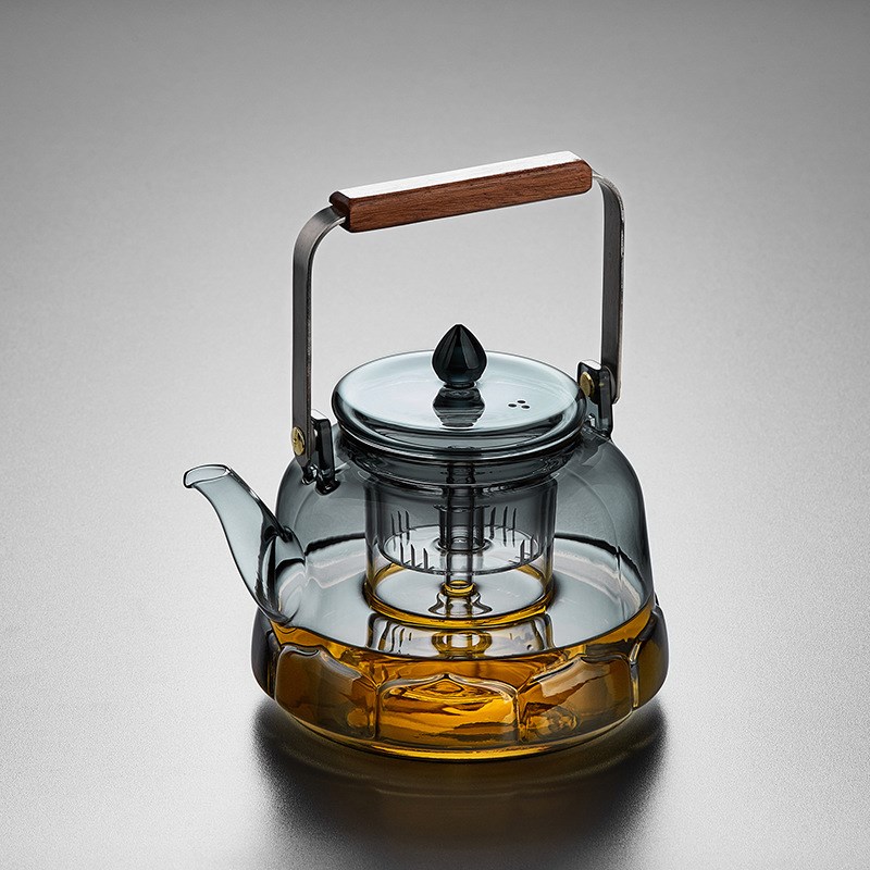 玻璃蒸煮一体提梁壶透明高硼硅玻璃莲花泡茶壶可电V陶炉煮玻璃茶
