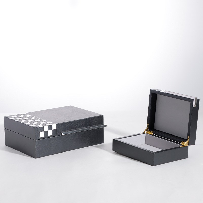 简约现代黑色超纤皮革相框纸巾盒首饰盒托盘花S器烟灰缸组合摆件