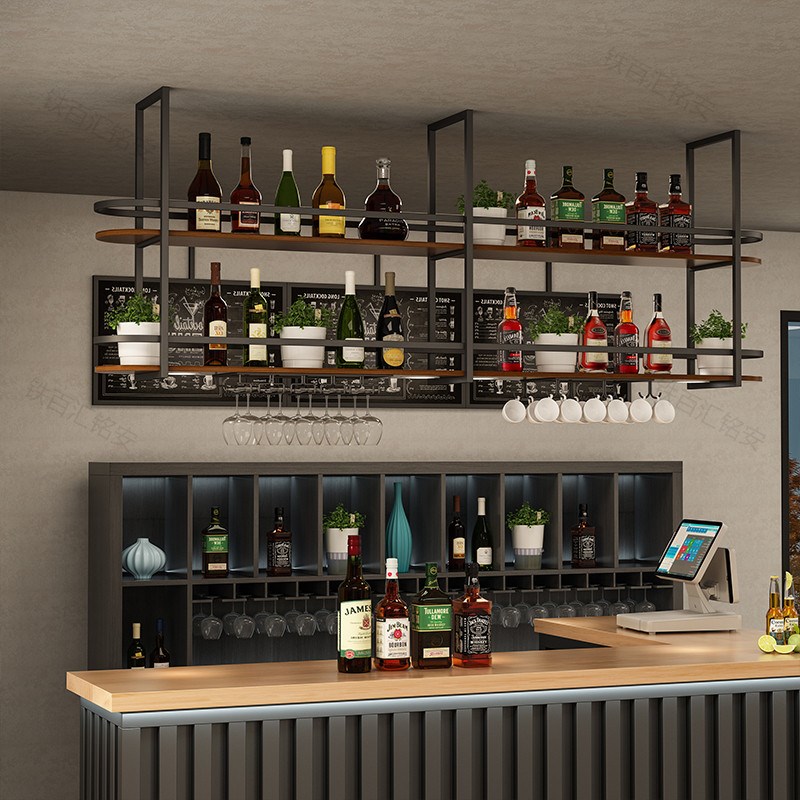 简约金属铁艺吊架置物架吧台餐厅酒吧厨房悬挂吊顶吊柜Z红酒架酒