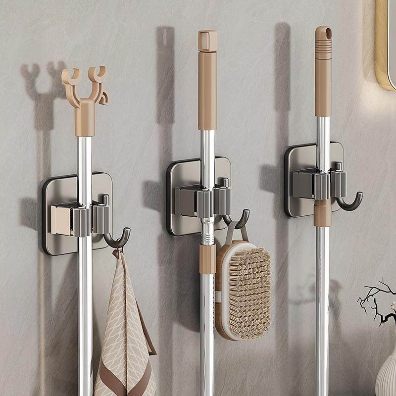 枪灰色拖把壁挂夹挂钩卫生间免打孔多功能墙上不锈钢扫把固定挂架,收纳整理,挂门置物架,淘宝优惠券,粉丝福利购,淘宝优惠卷