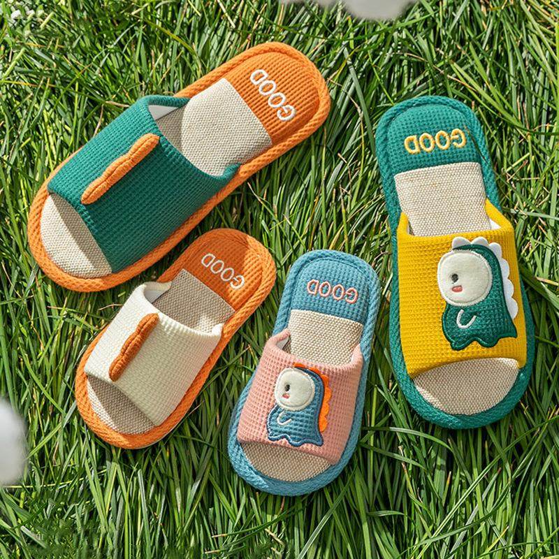 儿童新款拖鞋春秋舒适亚麻男女童夏季卡通恐龙室内防滑拖鞋,居家布艺,居家亚麻拖鞋,淘宝优惠券,粉丝福利购,淘宝优惠卷