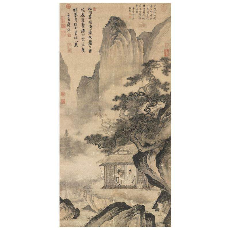 9V7T明唐寅山水图卷轴中式装饰画山水画客厅沙发玄关茶楼挂画名人,家居饰品,国画,淘宝优惠券,粉丝福利购,淘宝优惠卷